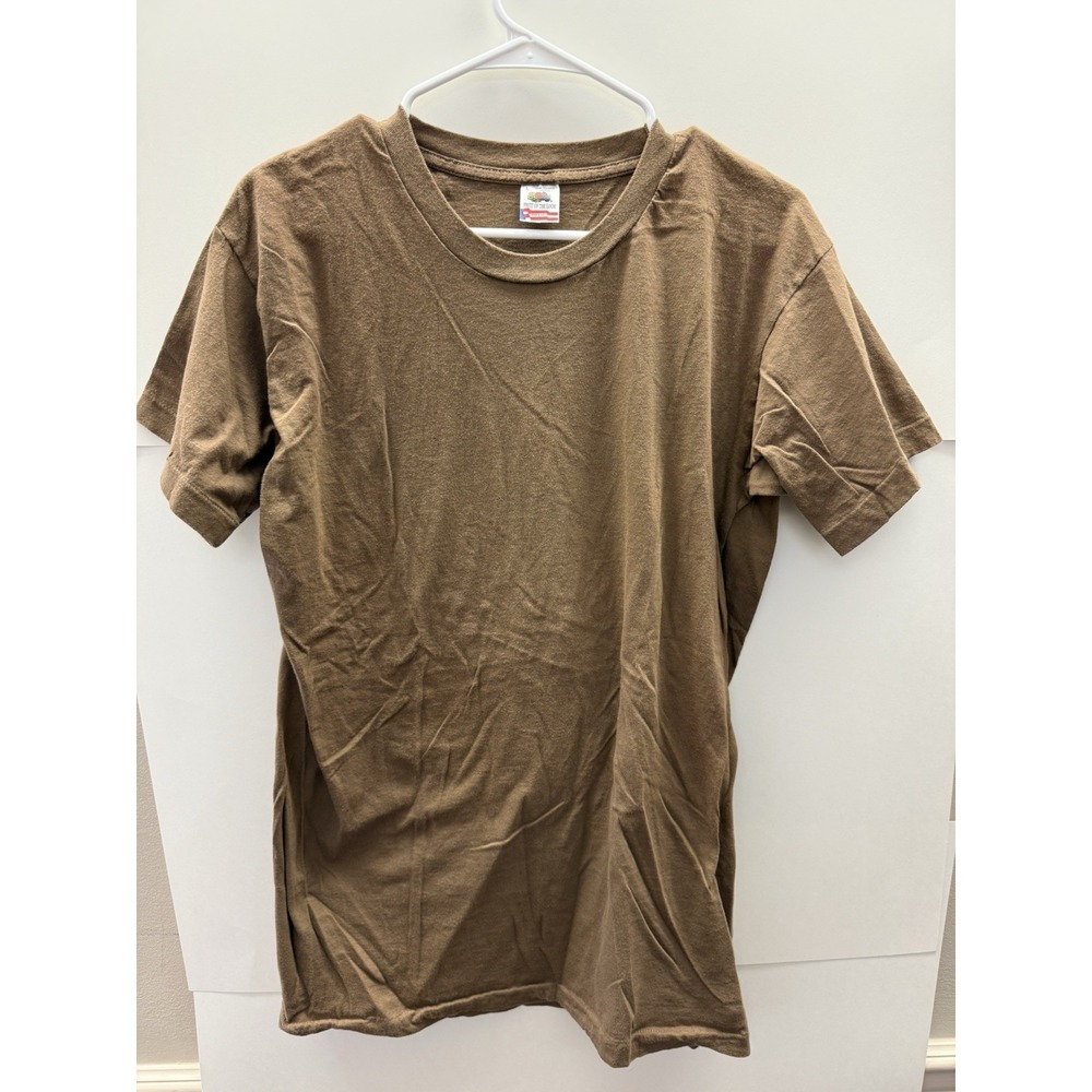 VTG Fruit Of The Loom Shirt Brown Single Stitch Made In USA 100% Cotton Medium